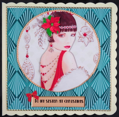 Art Deco female Christmas card topper for 6x6 card by Linda Short