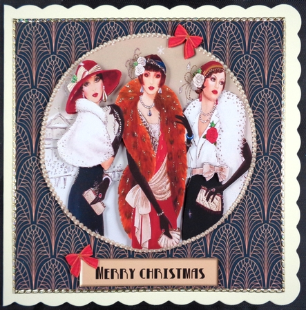Art Deco female Christmas card topper for 6x6 card by Linda Short