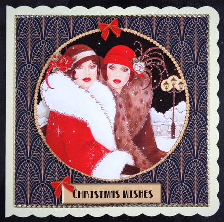 Art Deco female Christmas card topper for 6x6 card by Linda Short