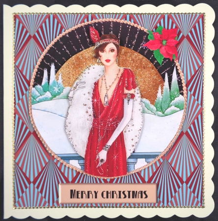 Art Deco female Christmas card topper for 6x6 card by Linda Short