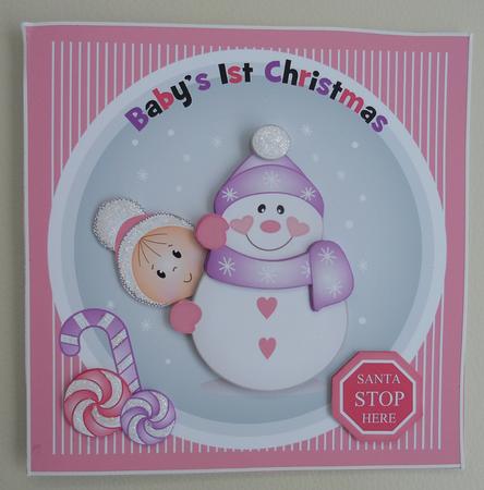 Baby's 1st Christmas Snowman Topper Pink by Linda Short