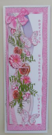 Pink Summer Border of Flowers & Butterflies, Tall Dl by Linda Short