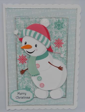Snowman with Pink & Blue Hat by Linda Short