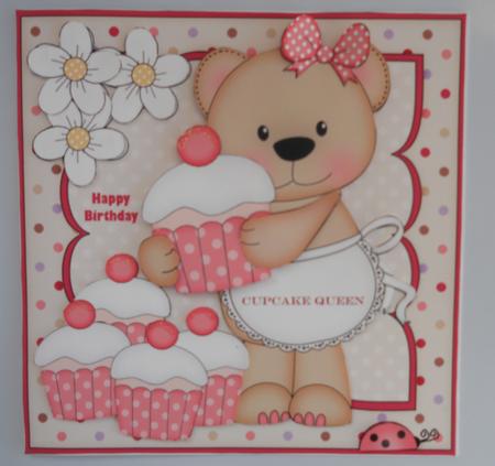 8 x 8 3D Livvy Bear's Cupcakes Mini Kit with 3D Decoupage by Linda Short