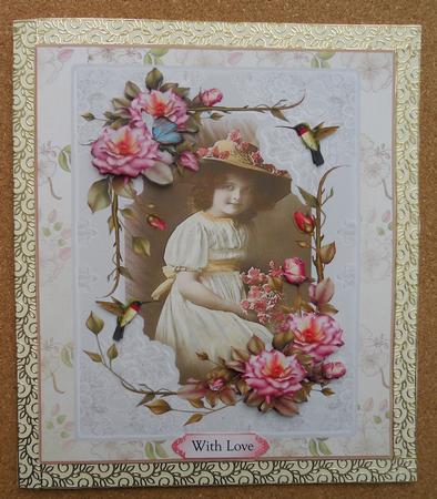 Girl Portrait with Wild Rose Frame and Decoupage by Linda Short