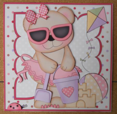 8 x 8 3D Livvy Bear at the Beach Mini Kit with 3D Decoupage by Linda Short