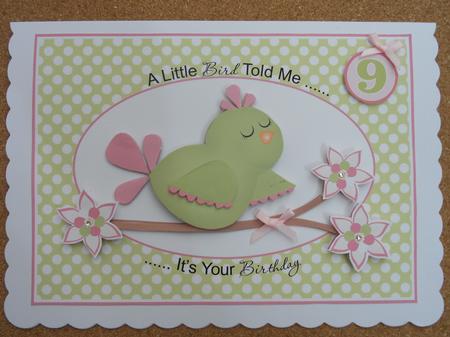 A Little Bird Told Me (green) Birthday Topper by Linda Short