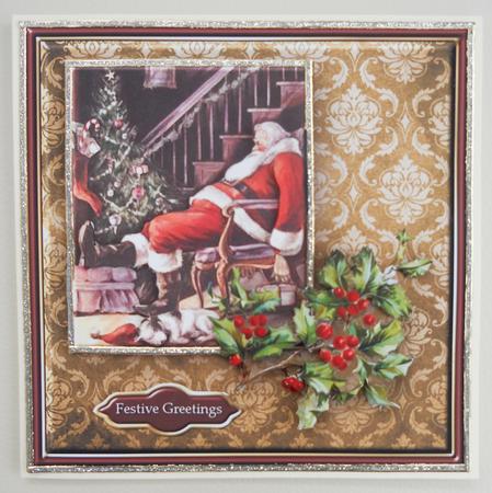 Sleeping Santa and Holly 6x6 Quick Card by Linda Short