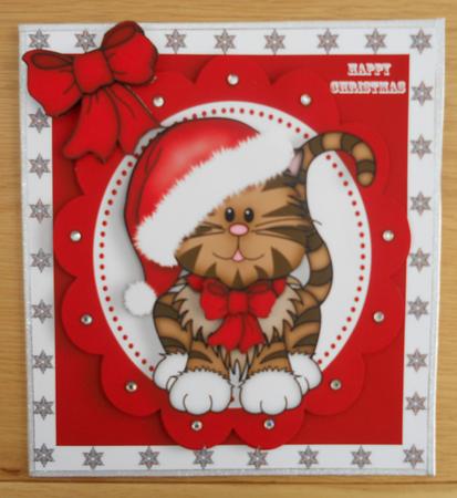 Cute Cat with Santa Hat 8x8 by Linda Short