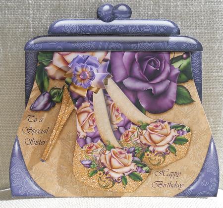 Handbag Shape Card Lilac Rose by Linda Short