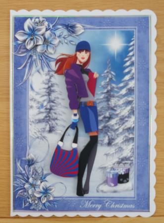 Fashionista! Goes Christmas Shopping Card Front Decoupage by Linda Short