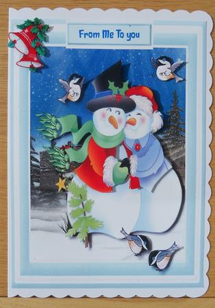 Lovely Snowman Couple Having a Cuddle by Linda Short
