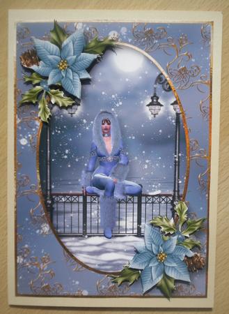 The Snowy Pier with Blue Poinsettias by Linda Short