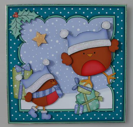 8x8 Xmas Bobbin Robin Presents Mini Kit 3D Decoupage by Linda Short