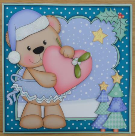 8x8 Xmas Livvy Bear Love Heart Mini Kit 3D Decoupage by Linda Short