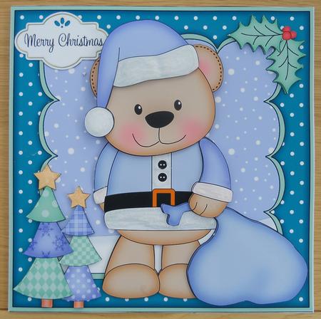 8x8 Xmas Livvy Bear Santa Sack Mini Kit 3D Decoupage by Linda Short