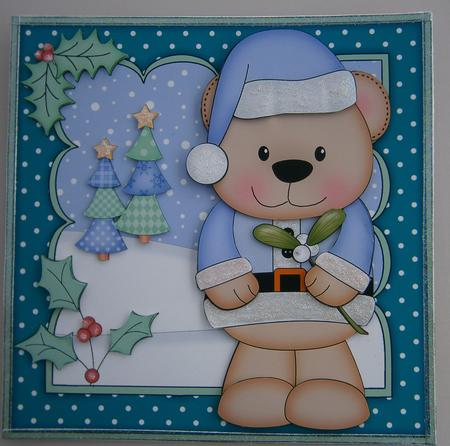 8x8 Xmas Livvy Bear Mistletoe Mini Kit 3D Decoupage by Linda Short