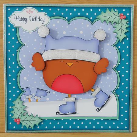 8x8 Xmas Skating Bobbin Robin Mini Kit 3D Decoupage by Linda Short