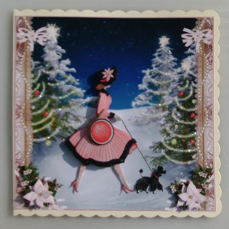 Vintage Lady Walking the Dog Christmas Scene Mini Kit by Linda Short
