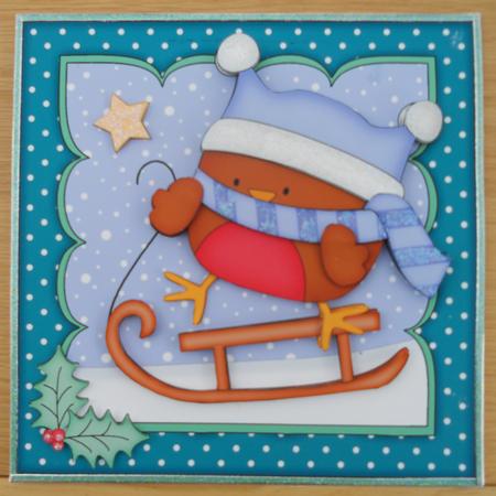 8x8 Xmas Sledging Bobbin Robin Mini Kit 3D Decoupage by Linda Short