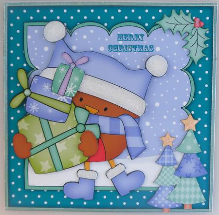 8x8 Xmas Bobbin Robin Presents Mini Kit 3D Decoupage by Linda Short