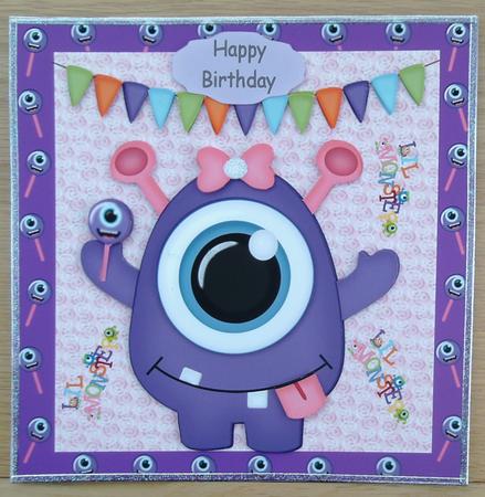 Purple One-eyed Monster 8x8 by Linda Short