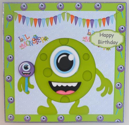 Green Monster with Monster Lolly 8x8 by Linda Short