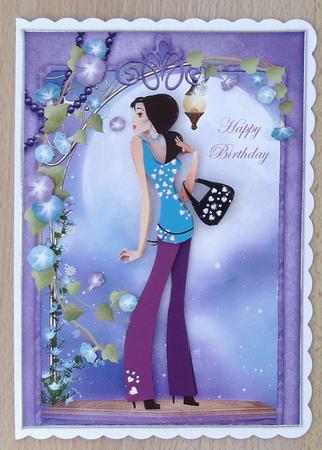 Fashionista! Purple Pose Card Front and Decoupage by Linda Short