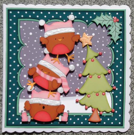 8x8 Xmas Bobbin Robin Dressing the Tree Mini Kit 3D Decoupag by Linda Short
