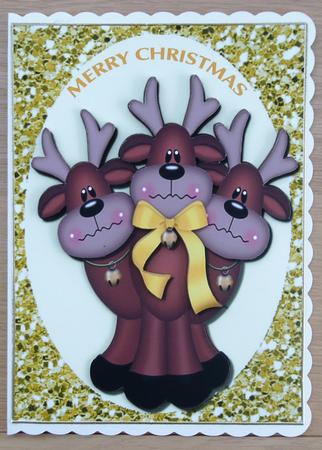 Cheeky Reindeers with Yellow Bow by Linda Short