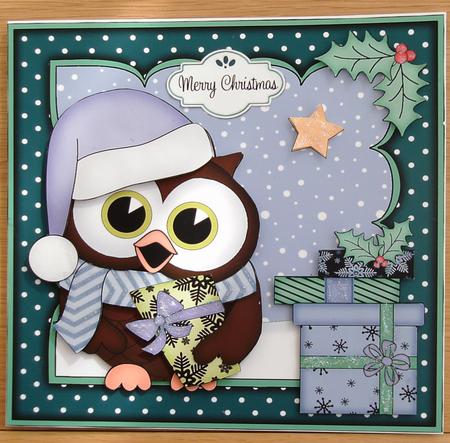 8x8 Xmas Little Hoot Owl Presents 3D Decoupage by Linda Short