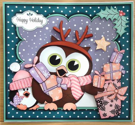 8x8 Xmas Little Hoot Owl & Friends Presents 3D Decoupage by Linda Short