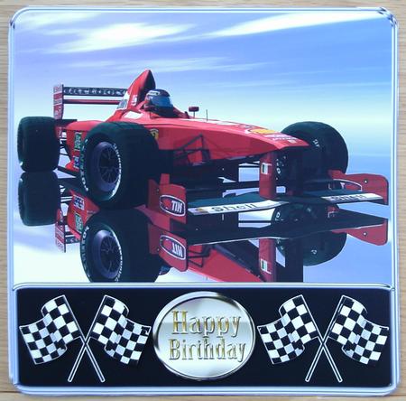 Red Racing Card on Reflective Background and Base by Linda Short