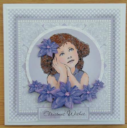 Vintage Girl Poinsettia Christmas/birthday Card Topper by Linda Short