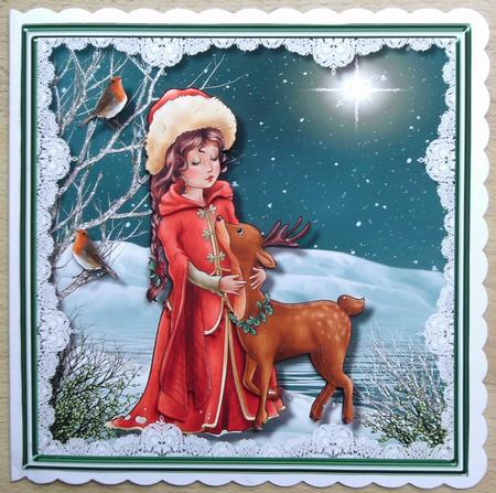 Lovely Deer and Girl on a Moonlight Night by Linda Short