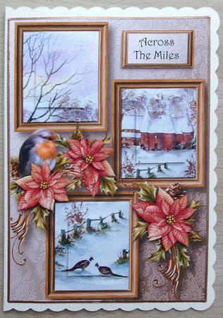 Snowy Oast Houses & Poinsettias Frame Trio by Linda Short
