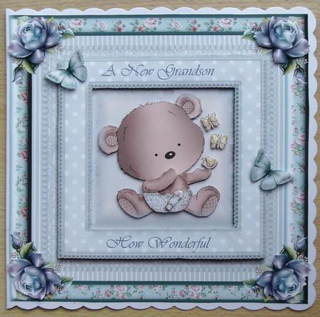 Cute Baby Boy Teddy and Butterflies Topper by Linda Short