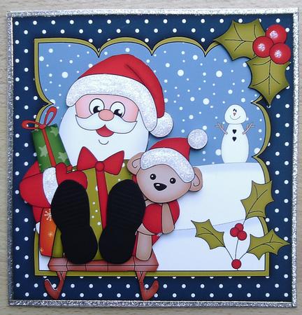 8x8 Xmas Sledging Santa Mini Kit 3D Decoupage by Linda Short