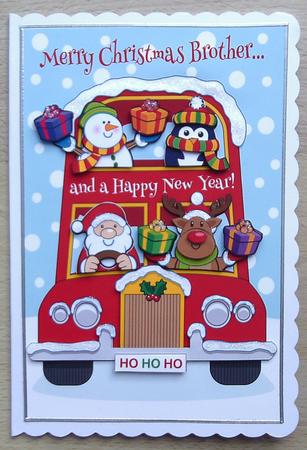 Merry Christmas Brother Festive Yule Bus by Linda Short