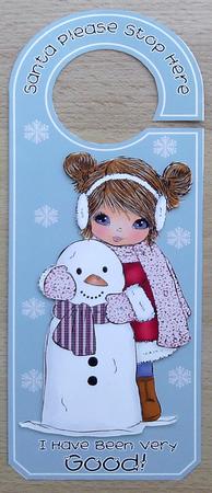 Angelica with Snowman Door Hanger by Linda Short