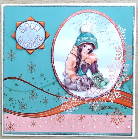 Snow Cuddles Decoupage Card Topper by Linda Short