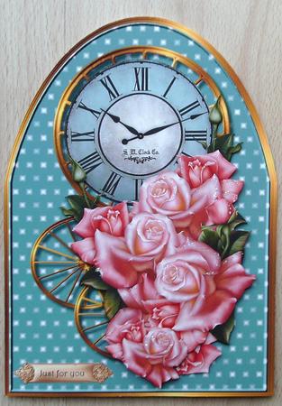 Clock Card Pink Roses by Linda Short