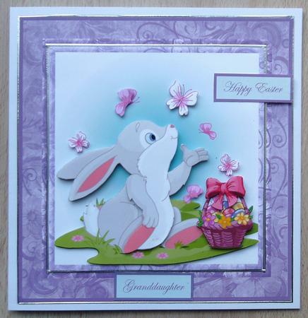Easter Rabbit Watching the Butterflies Card by Linda Short