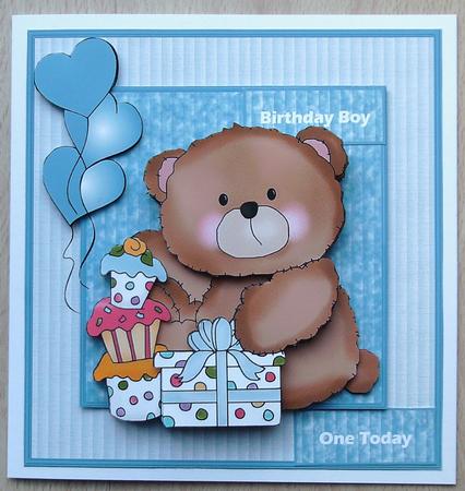 Birthday Boy Bear Card Mini Kit with Decoupage by Linda Short