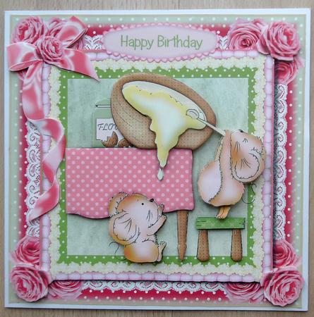 Bake a Cake Mice Card Front Kit by Linda Short