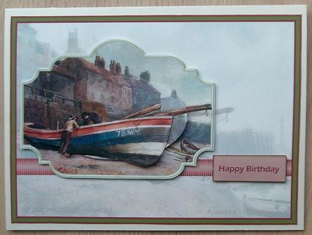 Whitby Fishing Boat Card with a Topper by Linda Short