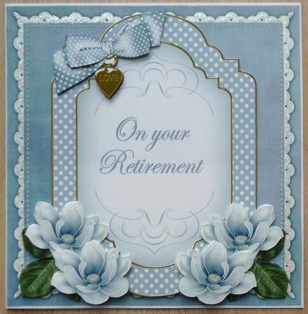 Blue Magnolia Retirement Fancy 7in Decoupage Topper by Linda Short