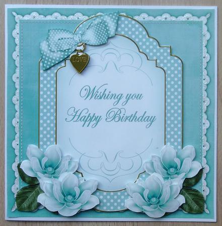 Dteal Magnolia Happy Birthday Fancy 7in Decoupage Topper by Linda Short