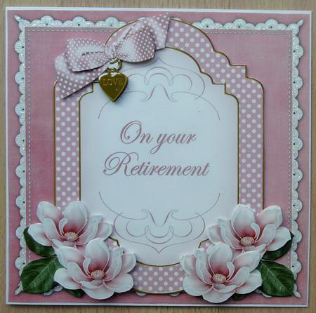 Pink Magnolia Retirement Fancy 7in Decoupage Topper by Linda Short