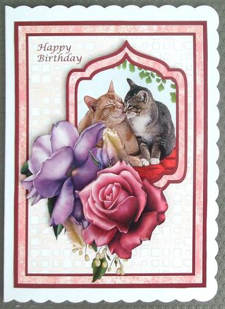 Cats and Roses Card Front by Linda Short